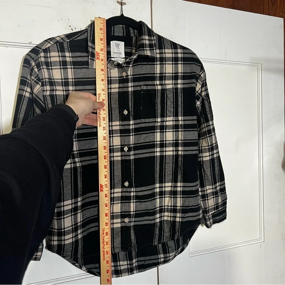 GAP Girls Flannel Shirt Black and White Plaid Size 10